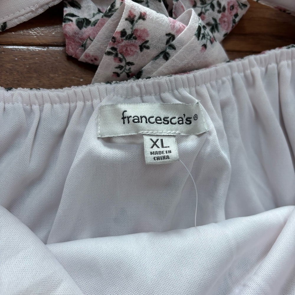 White Bow Back Ruffle Mini Dress with Wild Roses Pattern - Picture 5 of 8